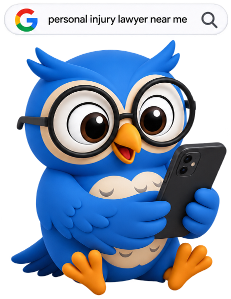 Writoholics Legal Content Strategist Owl Mascot and Google Search